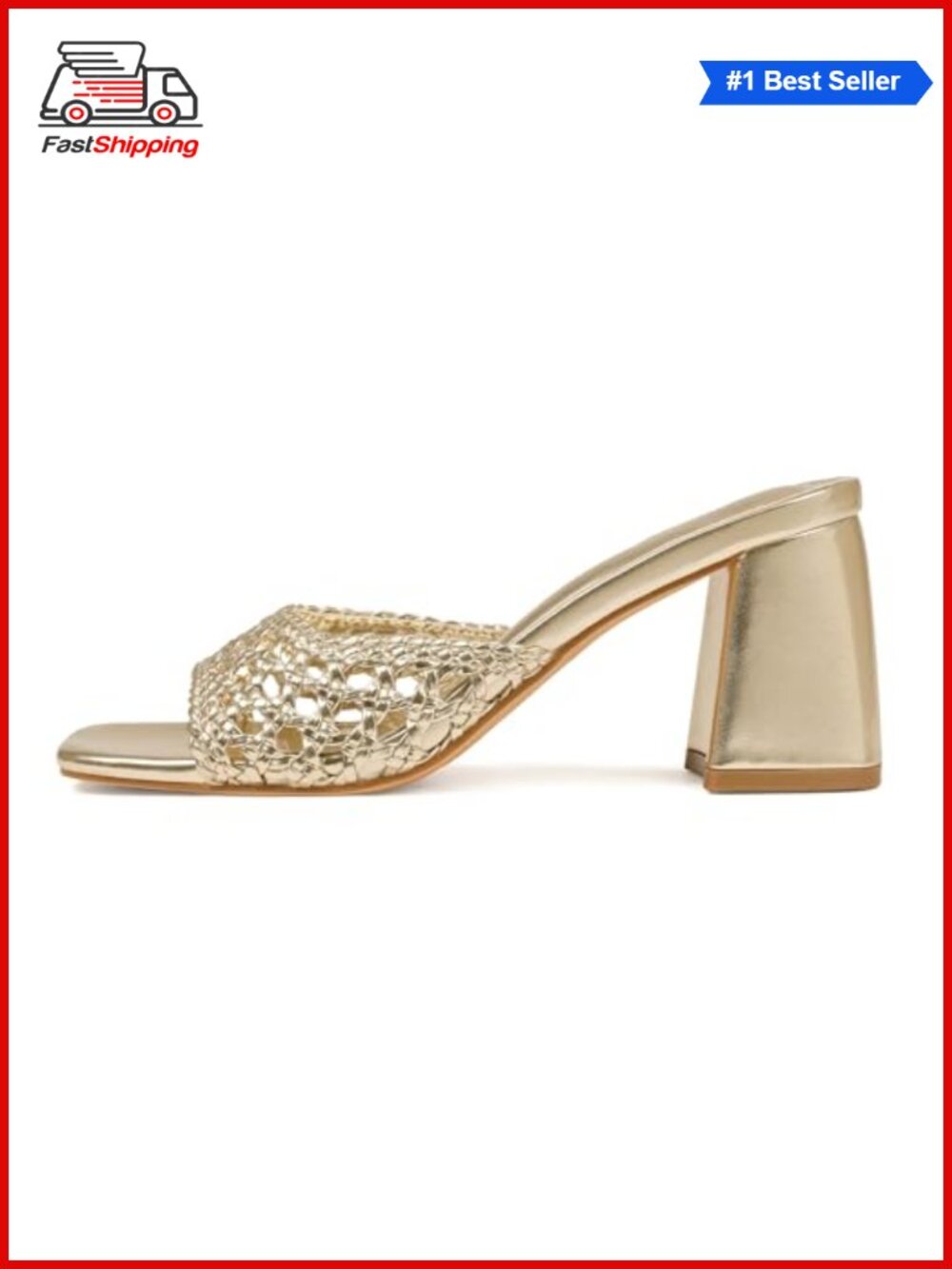 ✨ Block Heels for Women Mesh Heeled Sandals Square Toe Slip On Mule Dressy